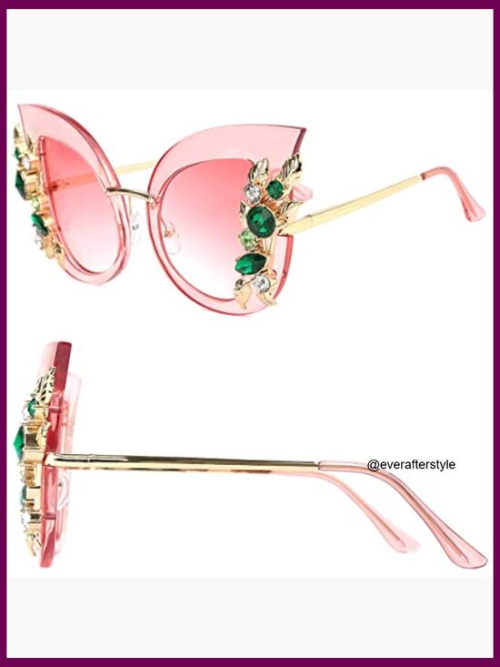 Metal Frame Oversized Butterfly Sunglasses with Rhinestones